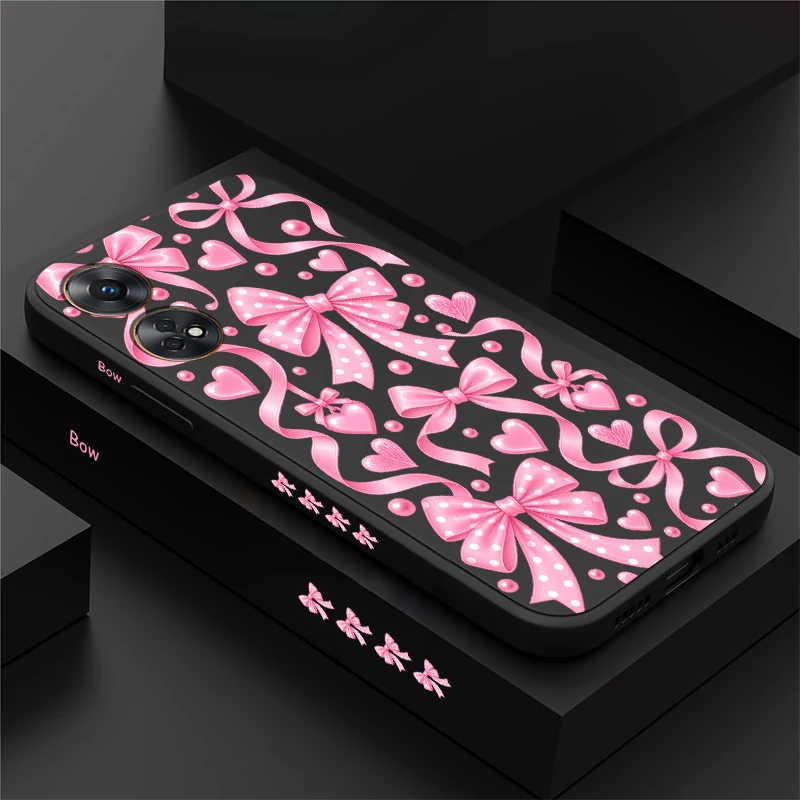 Pink Bow Flower Pattern Phone Case For OPPO Reno 8T 8 Pro 7 6 5 4 Lite 2Z 7Z 5Z 4F 5F 2F Silicone Drop Resistant Back Cover Capa