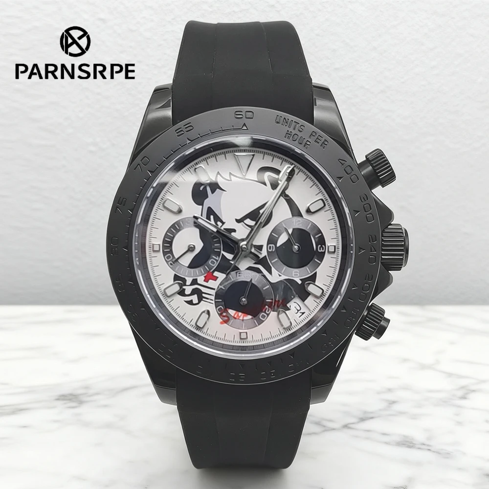 PARNSRPE Panda dial 39mm Multifunctional chronograph New Men's Quartz Watches Stainless Steel Waterproof Sapphire