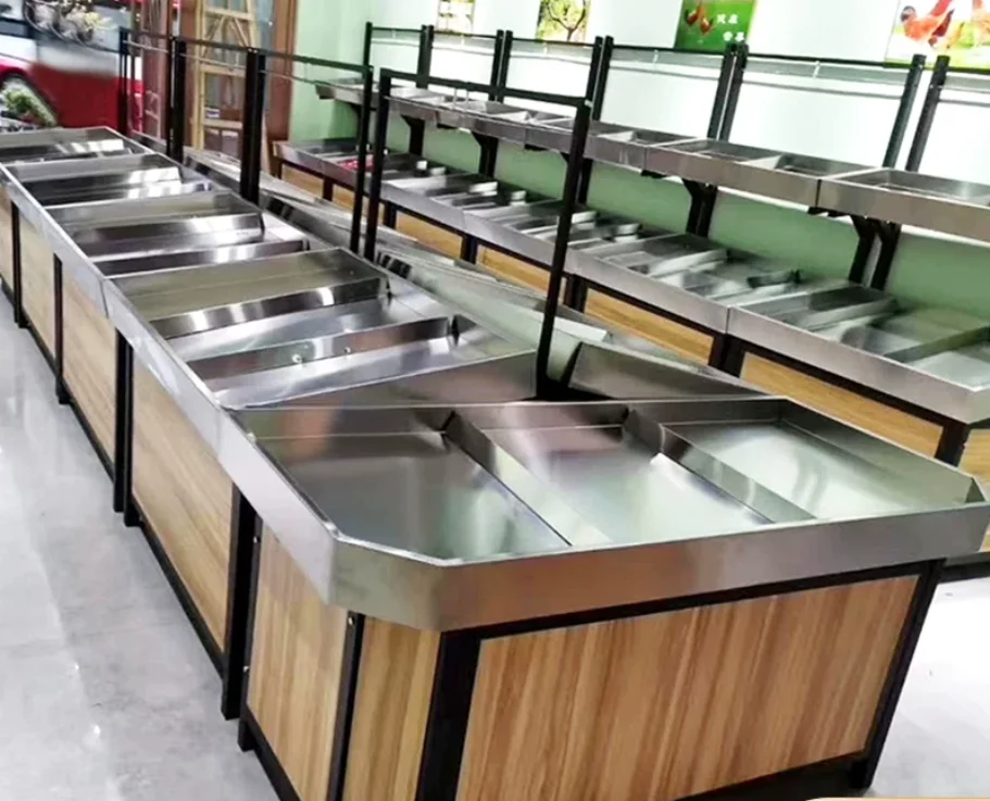 

Stainless Steel Multi-Layer Fresh Fruit and Vegetable Display Rack for Commercial Stores