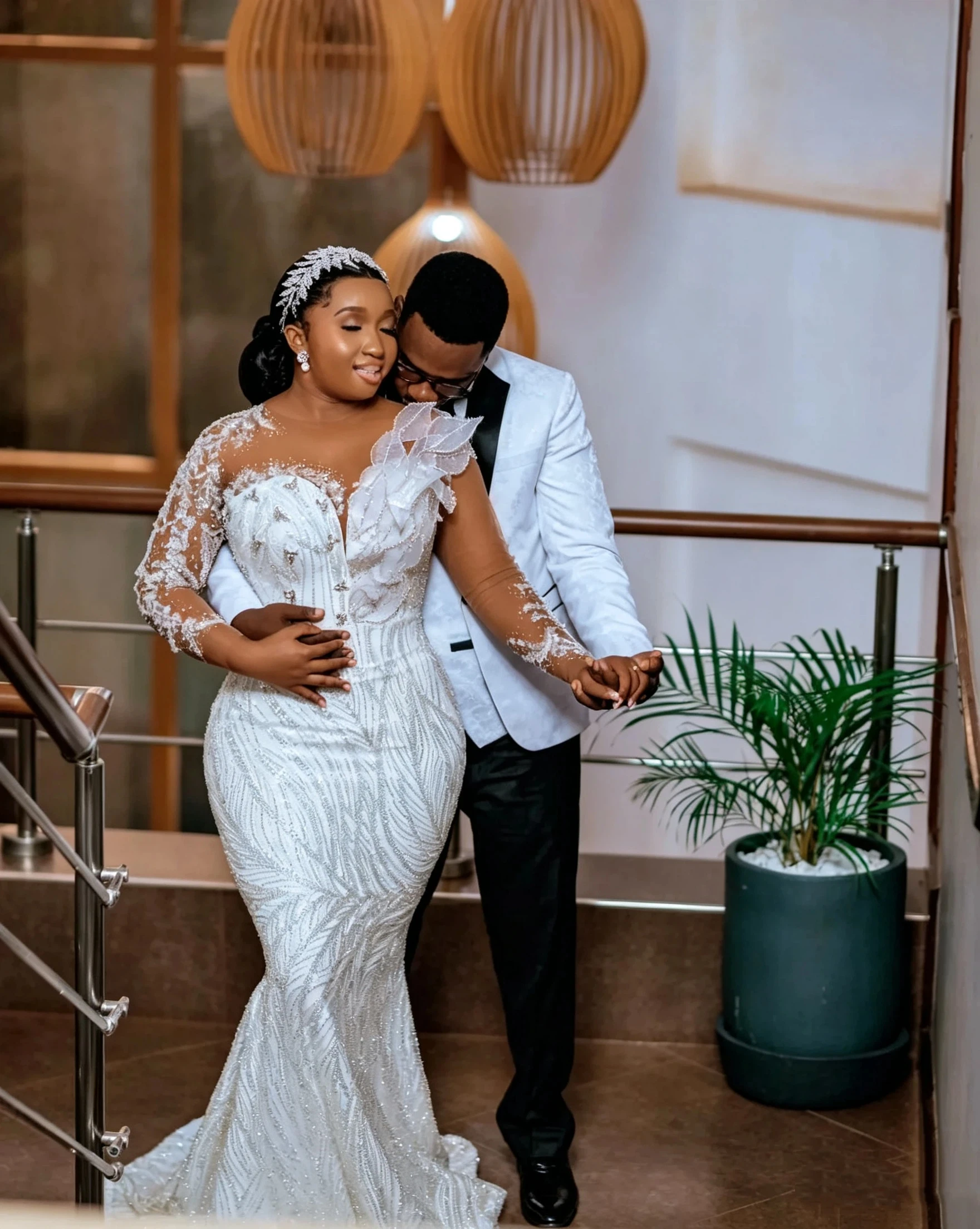 Luxury Mermaid Wedding Dresses For African Black Women Long Sleeve 3D Floral Beaded Bridal Dresses Vestidos De Novia Customized