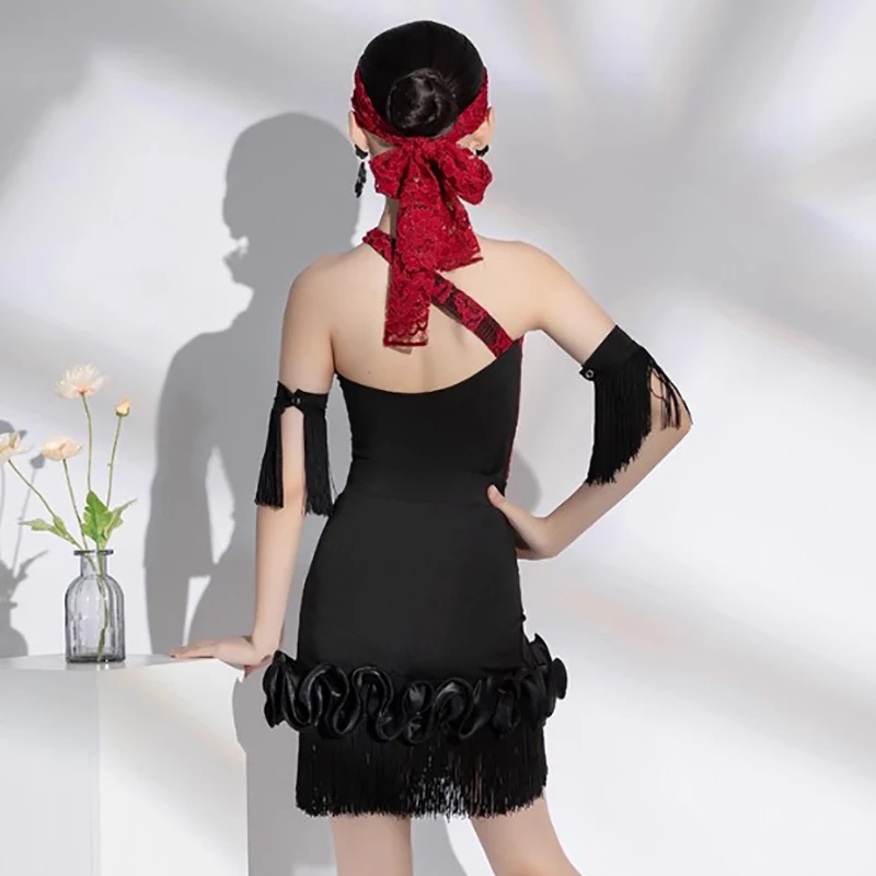 الأطفال الحديثة اللاتينية الرقص واحد الكتف شرابات بذلة وتنورة الفتيات المنافسة المهنية الفالس ملابس الرقص الاجتماعي