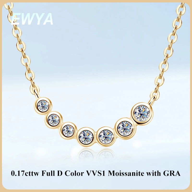 

EWYA 7-Stone Round Bezel D Color Moissanite Pendant Necklace for Women Lady 925 Silver Pass Diamond Test Neck Chain Necklaces