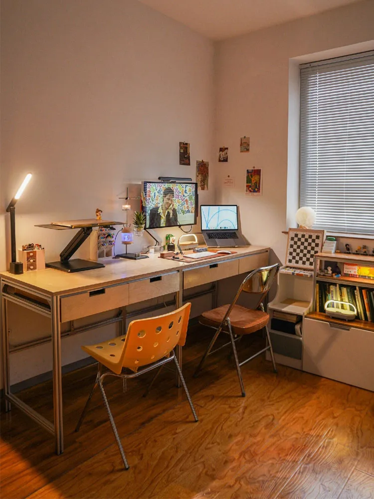 Aluminum profile double table desk computer table with drawers desk table