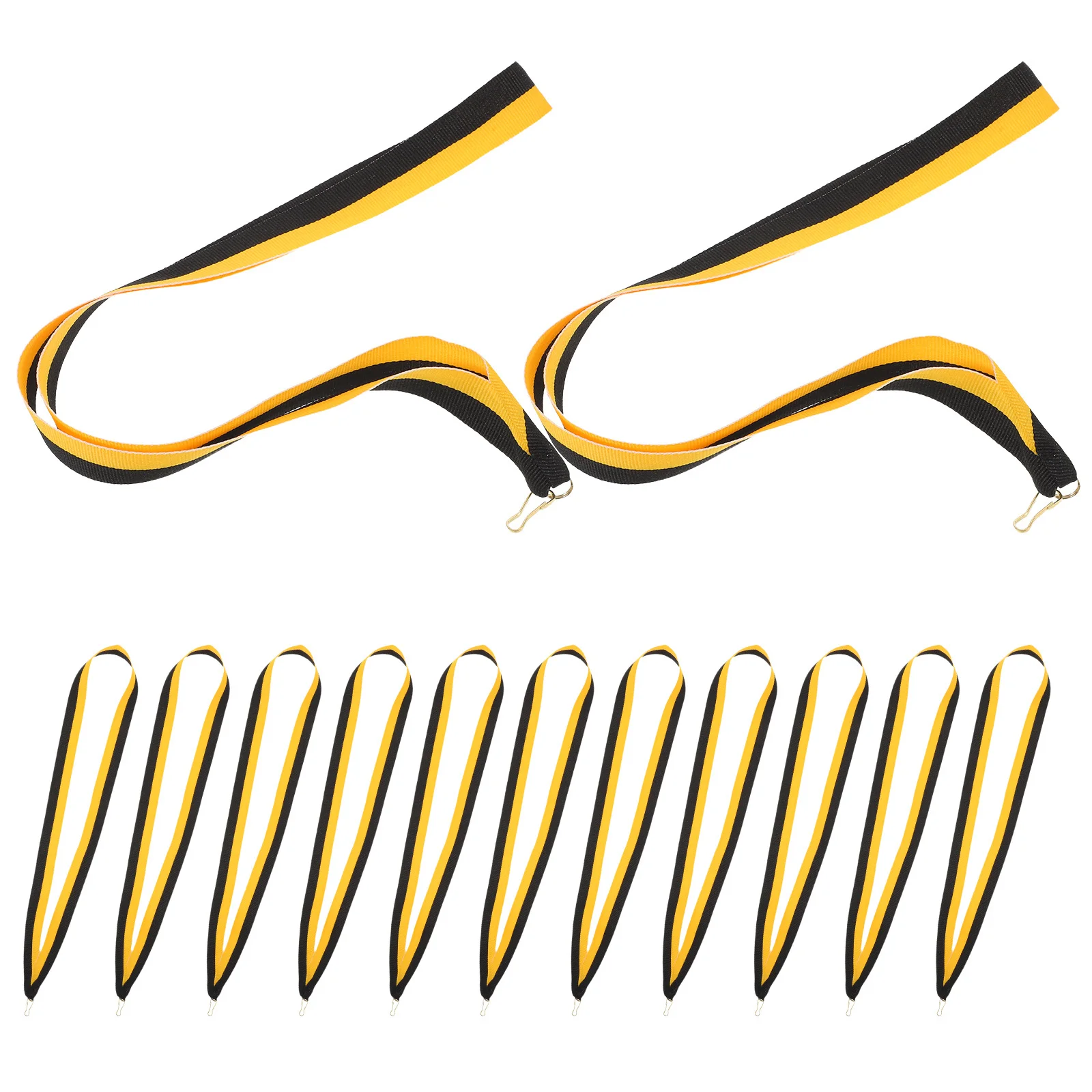 

20Pcs Medal Neck Lanyards Yellow Black Striped Flat Award Ribbons Snap Clip Holders for Sports Competitions Meetings Parties