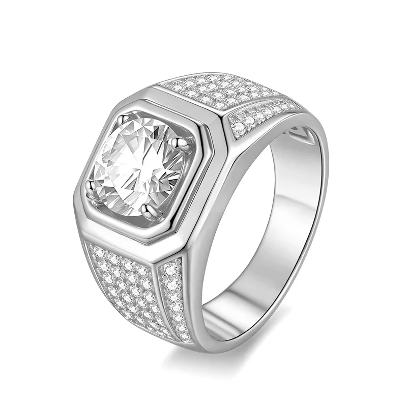 2-Carat Moissanite Ring S925 Pure Silver Light Luxury High-End Feeling Men's Hip-Hop Fashion Elegant Light Luxury Valentine's Day/Commemorative Gift Birthday Gift Holiday Gift Unique Jewelry