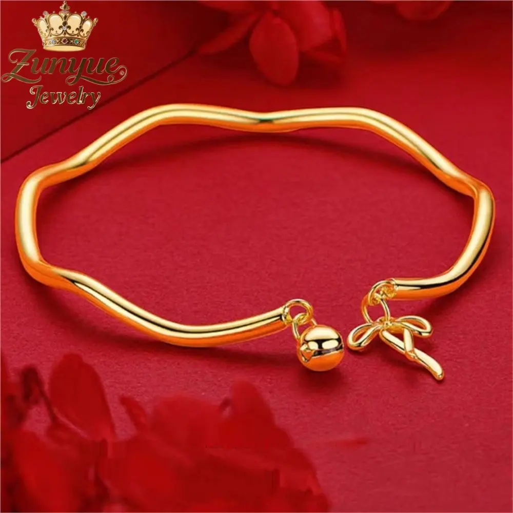 

High-End Sand Gold Bow Bell Wave Bracelet Luxury Quality Jewelry Handicraft Fashion Jewelry Exquisite Charms Popular Elegant