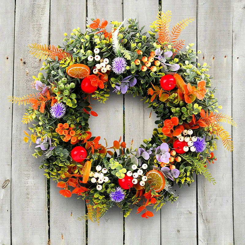 Artificial Flower Wreath, Fake Fruit Spring Wreath Holiday Indoor Outdoor Decor Party Favor