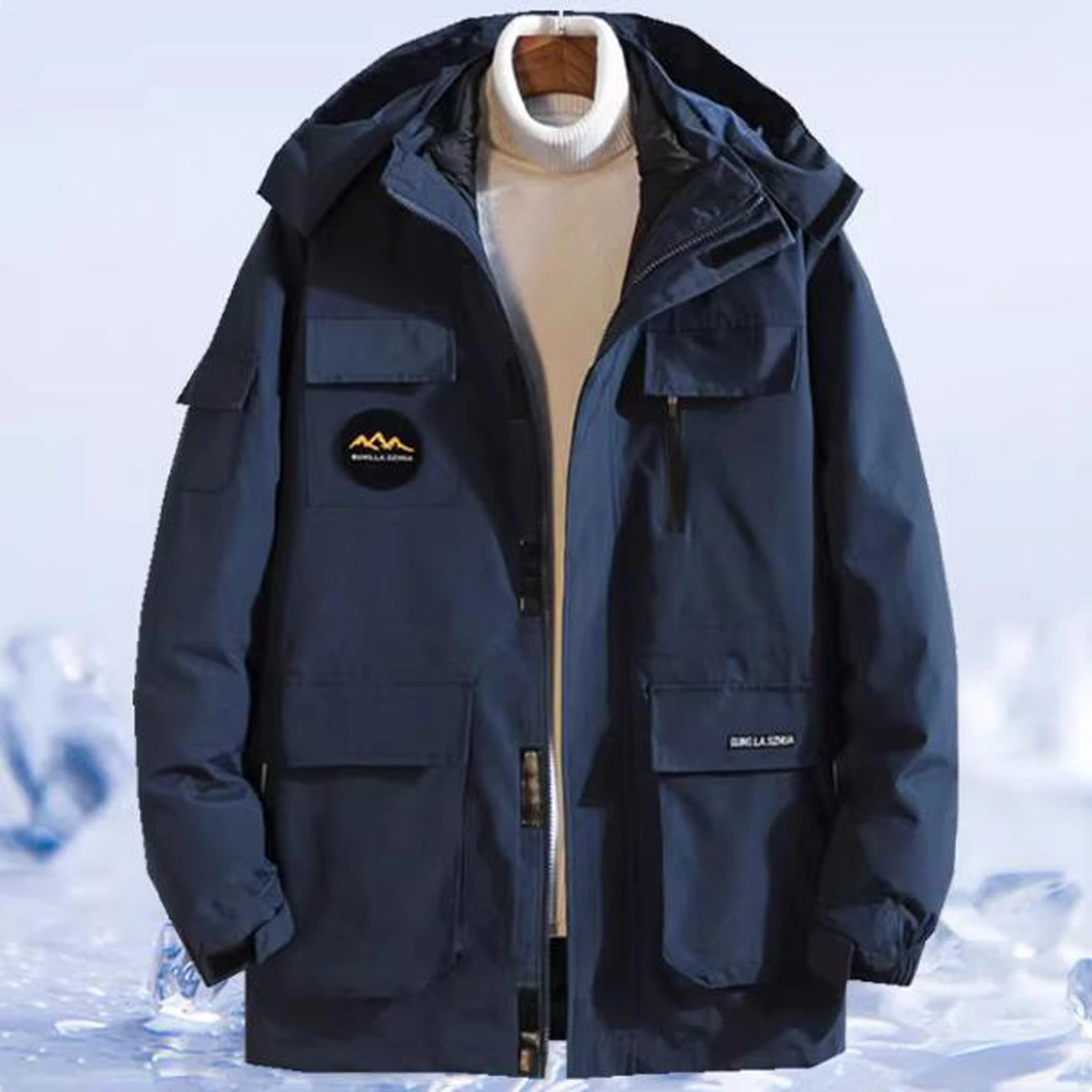 

Зимняя куртка 3-в-1 для мужчин больших размеров: пуховик с хлопковой подкладкой, съемным внутренним слоем и отстегивающимся капюшоном, утепленная, в американском повседневном стиле