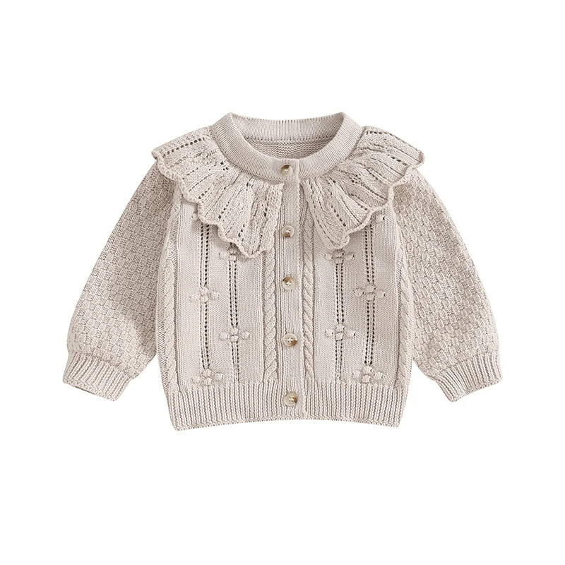 

Newborn Baby Girls Knitted Cardigan Sweater Cute Doll Collar Crochet Button Closure Clothes Outerwear Winter Kids Tops Outfits