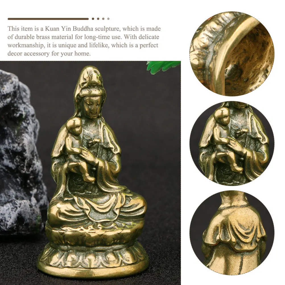 

Copper Guan Yin Buddha Statue Fine Craftsmanship Home Decor Brass Desktop Ornament For Buddhist Vintage Indoor Decoration