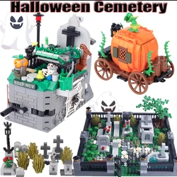 MOC City Halloween Cemetery Building Blocks Street View Military Army Soldier Figures Skeleton Ghost Graveyard Bricks Friend Toy