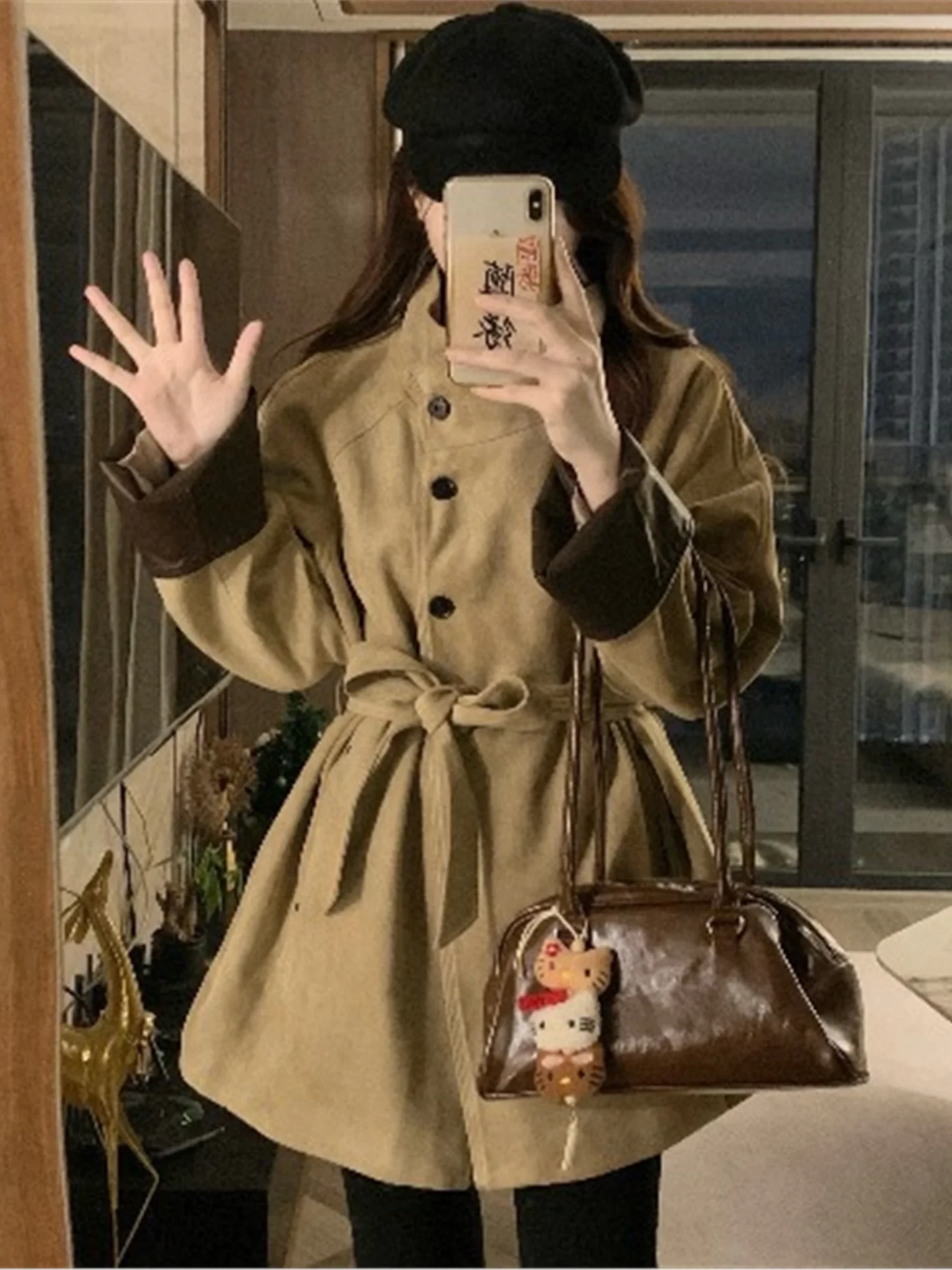 

Ele Women's Long Coat Jaet oulder Length Korean Sle plus Size Slimming Autumn Winter Faion Outerwear Coat