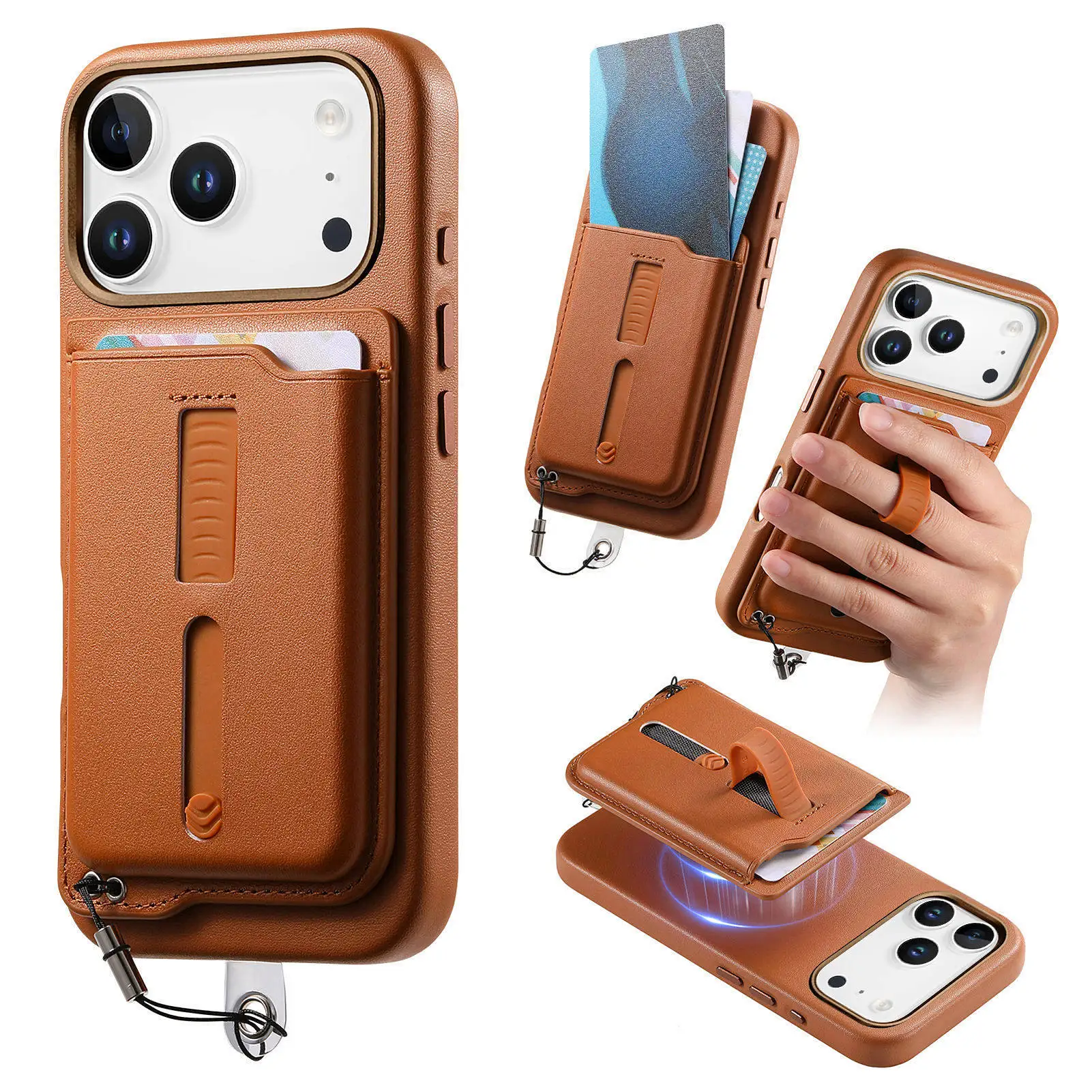 2 في 1 محفظة جلدية مغناطيسية قابلة للفصل حافظة سولت لهاتف آيفون 17 برو ماكس 16 بلس 15 14 13 12 غطاء حقيبة معصمه منزلق