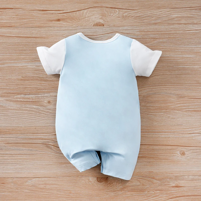 3-color newborn baby summer fake two-piece mother's day bunny baby print short-sleeved round-neck jumpsuit