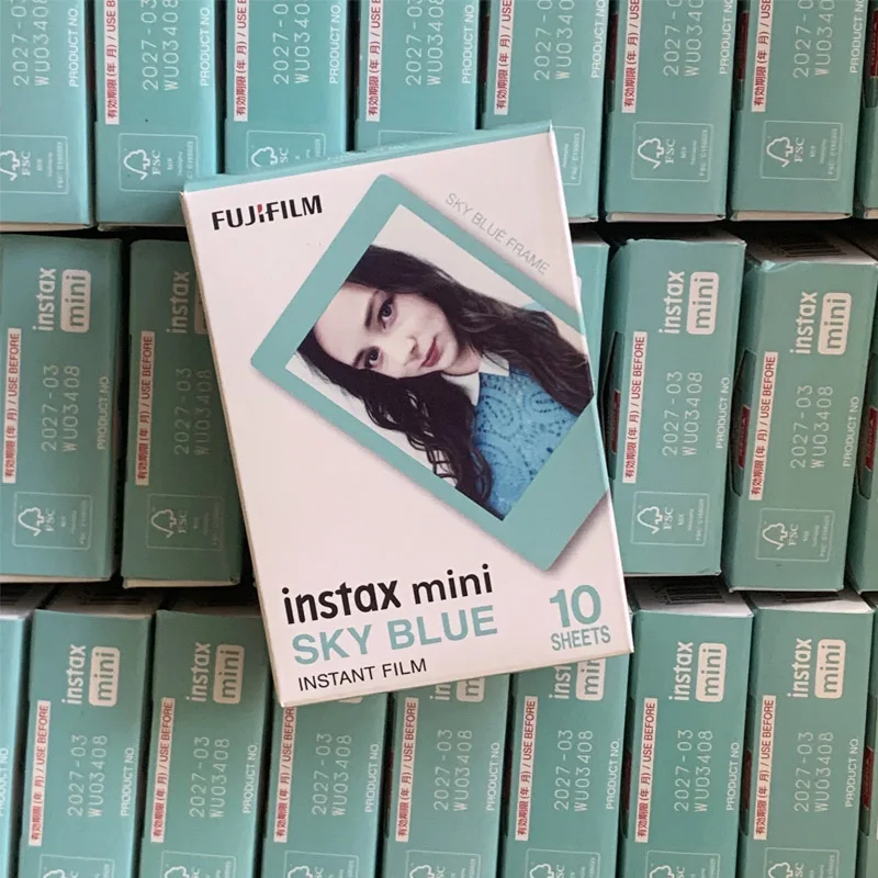 10/20/50 Lembar Kertas Foto Film Mini Instax Biru Langit Fujifilm untuk Fuji Mini 11 12 9 7S 25 26 90 Kamera Instan SP-1 SP-2 EVO 99