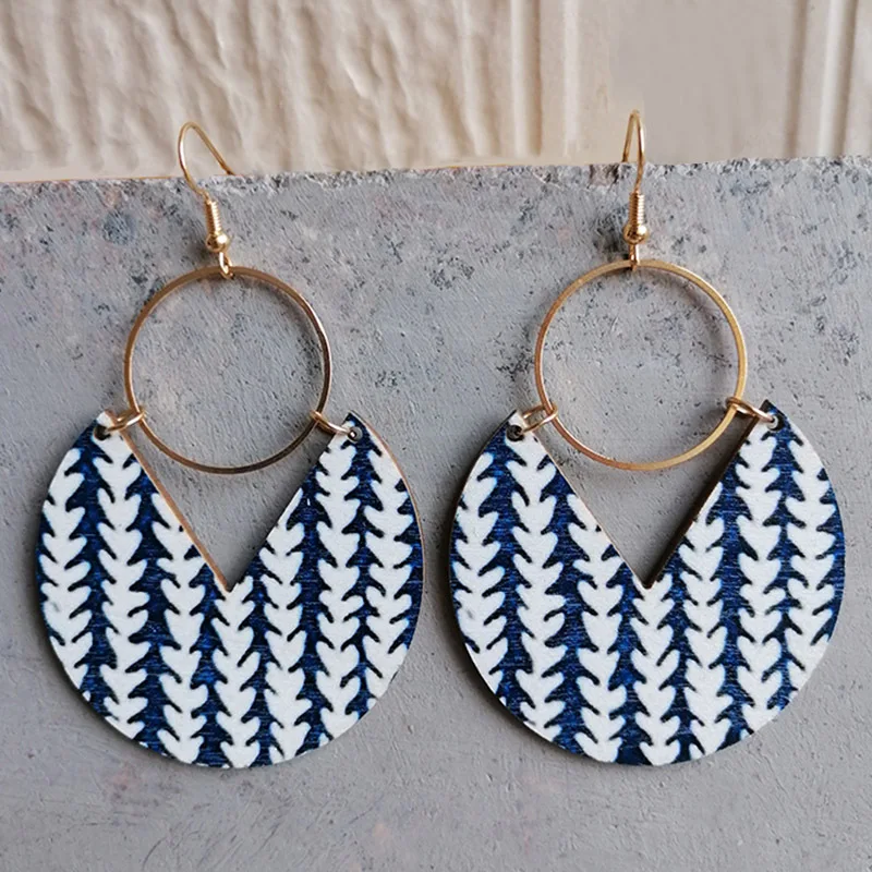 Round Printed Wood Drop Earrings Light Luxury Fashion Party Dangle Earrings For Women Jewelry Direct Selling Wholesale