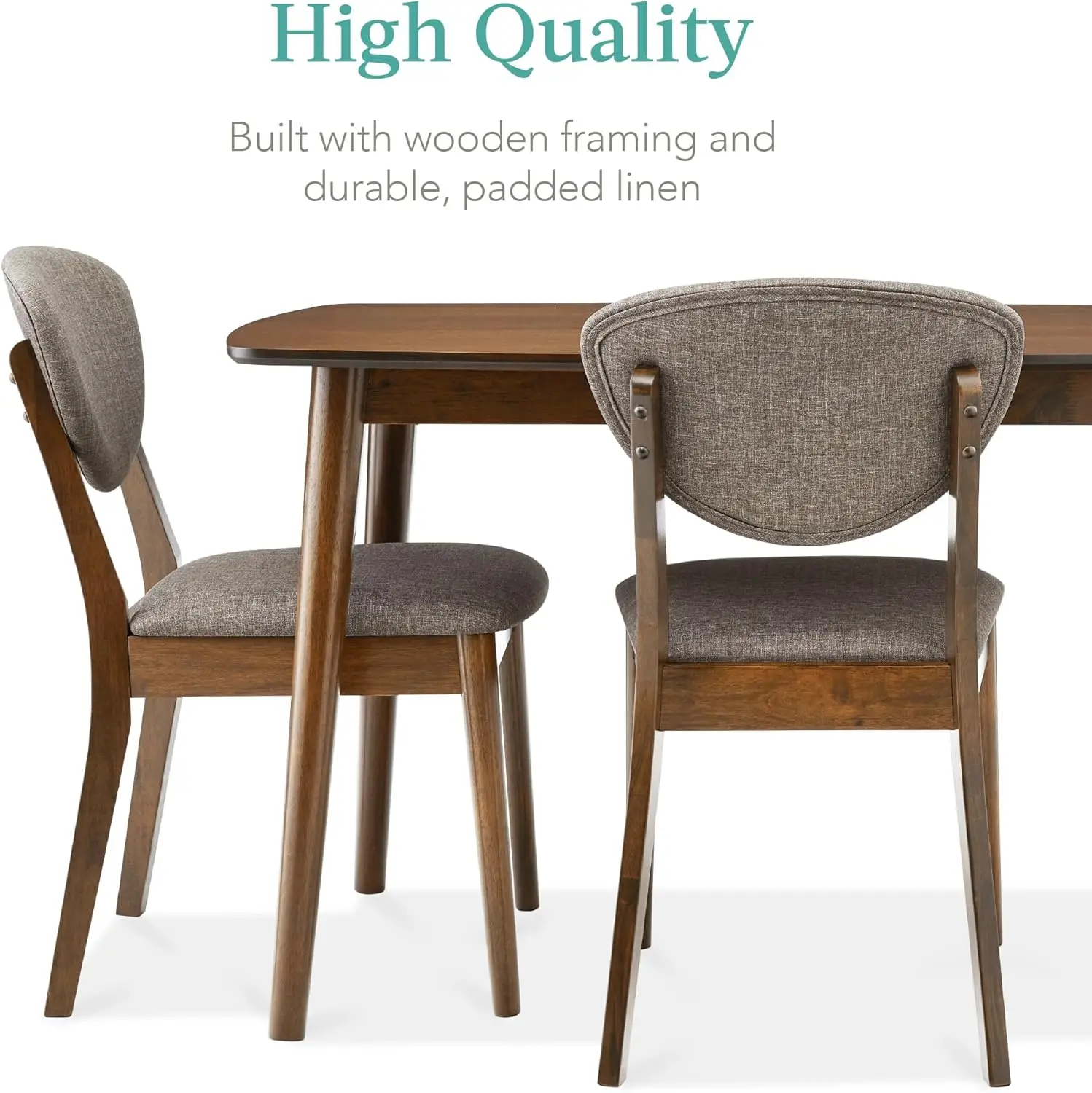 Compact Mid-Century Modern Table & Chair Set for Home, Apartment w/ 4 Chairs, Padded Seats & Backrests, Wooden Frame - Walnut/Li