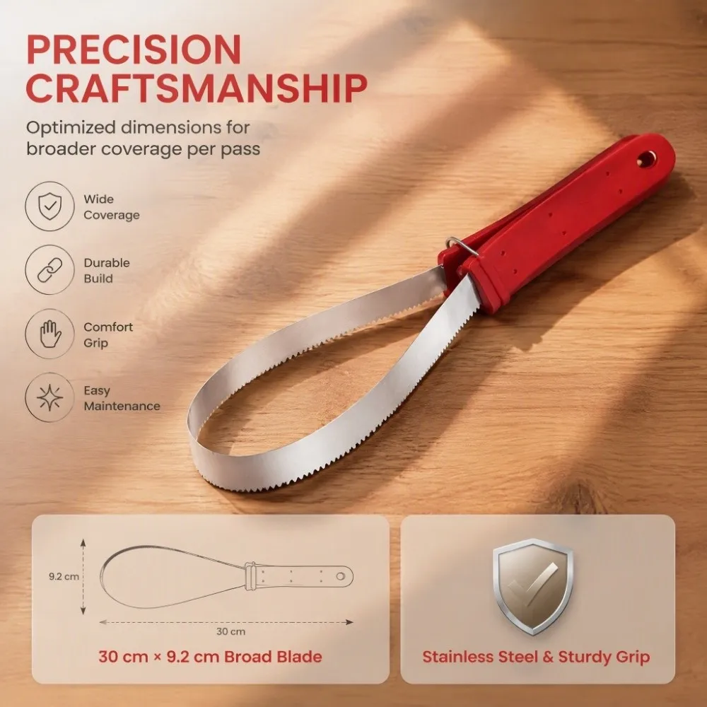 Steel Blade Shedder Scraper Tool Single Blade Design Red Plastic Handle Horse Grooming Scraper 30 cm × 9.2 cm Dimension