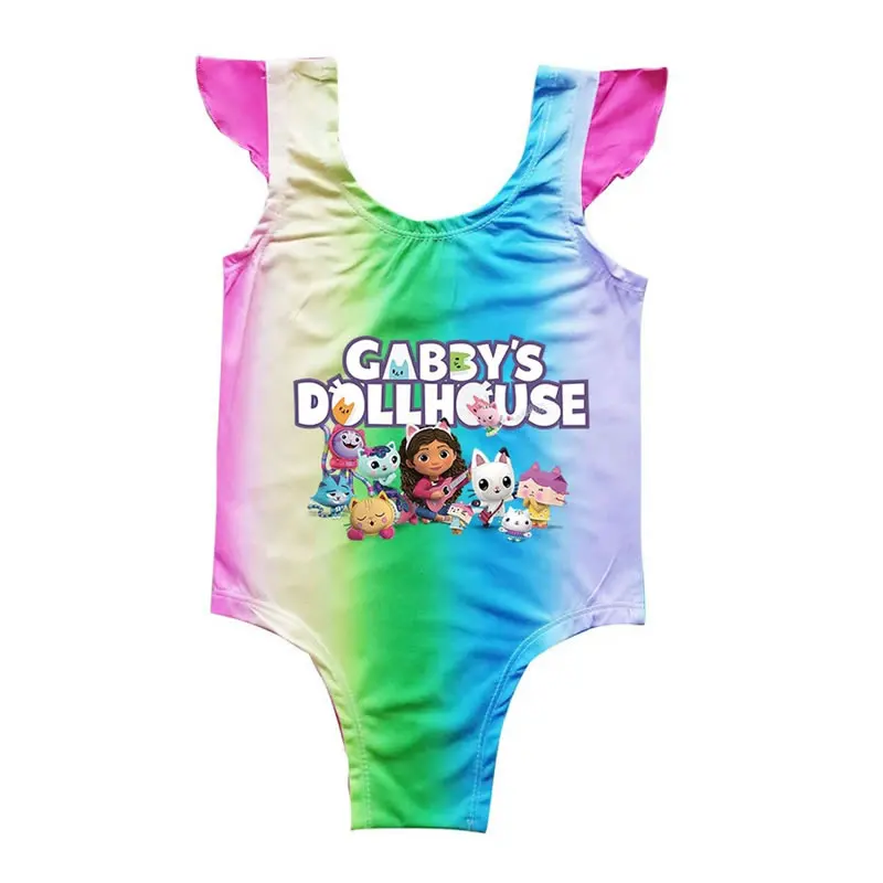 2026 Sommer Gabbys Dollhouse Badeanzug für Babymädchen, Gabby Doll House Kinder-Cartoon-Badeanzug mit Rüschen, Bikini-Badeanzug