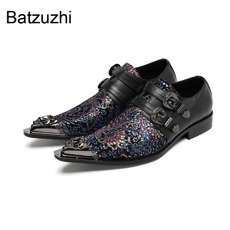 

Batzuzhi New Design Men's Shoes Slip on Genuine Leather Dress Shoes Man with Iron Toes Low Heels Formal Business,Party Shoes Man