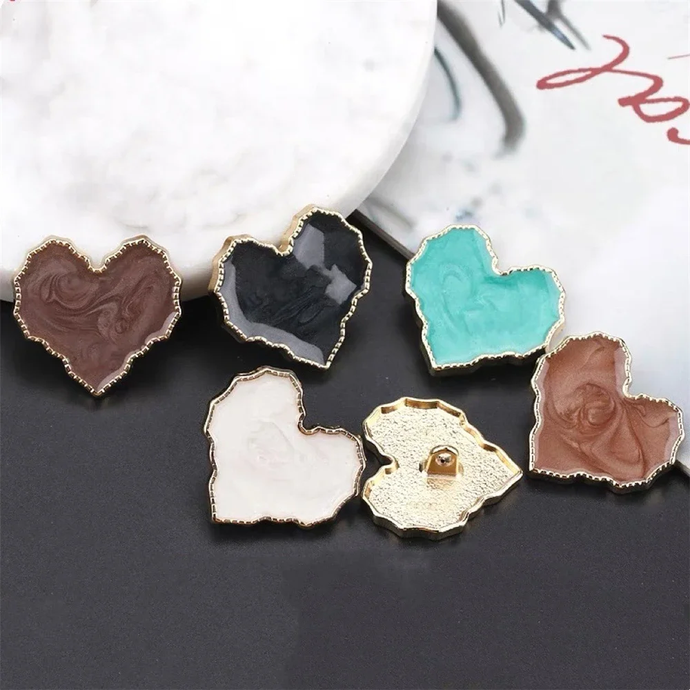FCXDG 10pcs Simple Fashion Colourful Heart-shaped Metal Buttons Trench Coat Jumper Coat Casual Jacket Suit Decorative Buttons