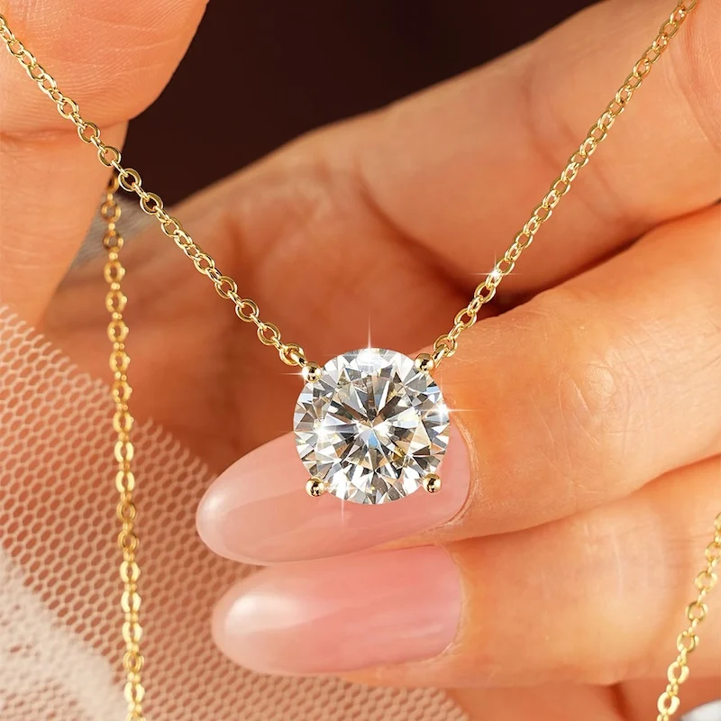 Rrjzz Solitaire D Color 4MM-11MM Moissanit-Anhänger-Halskette für Frauen, zertifizierte runde Halskette mit imitiertem Labordiamant, Schmuck – Detail 8