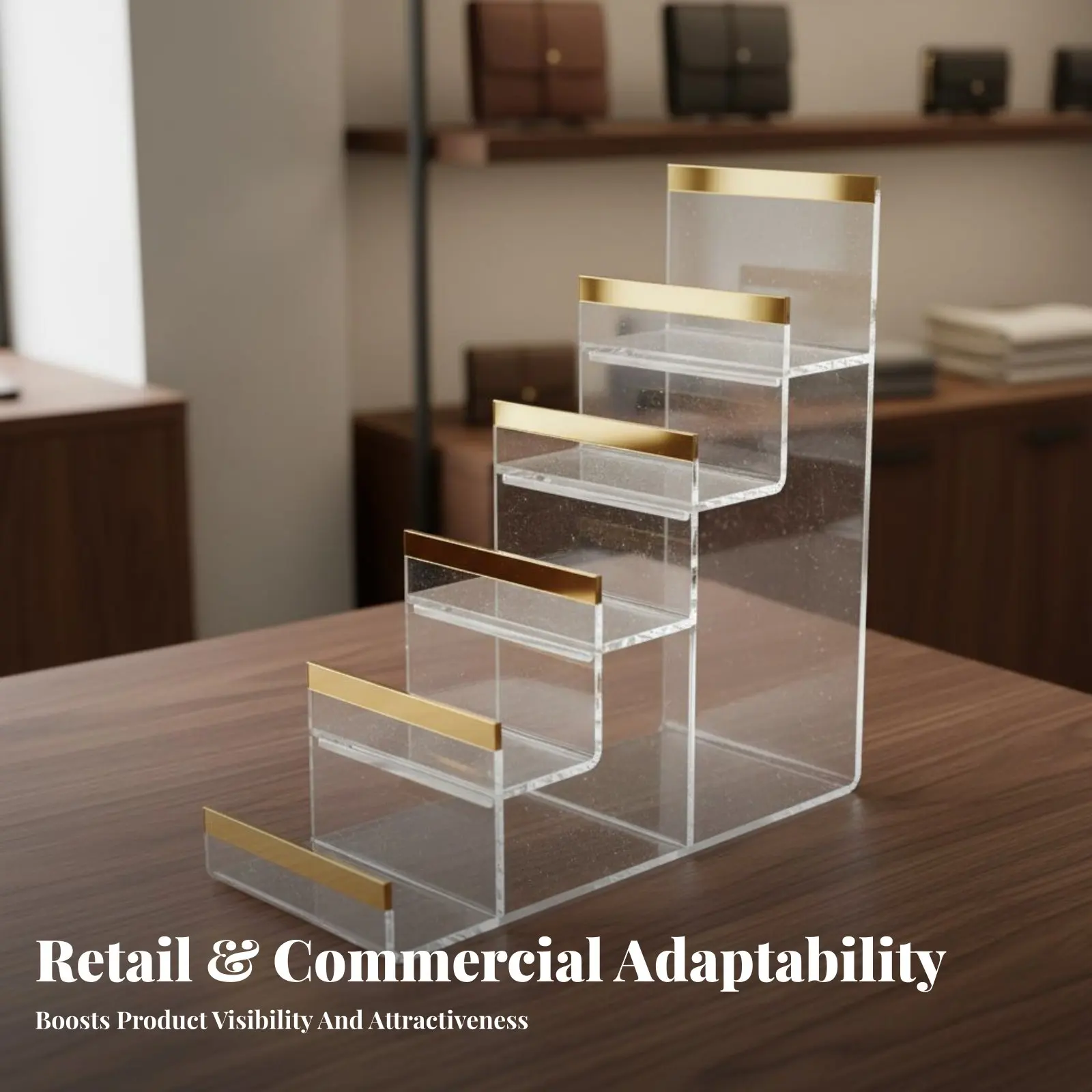 

Акриловая подставка для кошельков, легко чистится, прозрачная, долговечная.