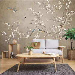 New Chinese hand -painted flower and bird custom 3D mural wallpaper self -stick wall bedroom living room sofa TV background 3d