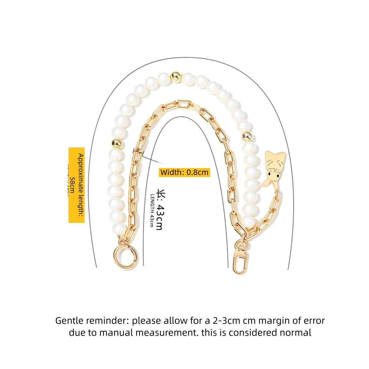 New Double-layer Pearl Decorative Chain with Rabbit Charm Suitable for Bag DIY Makeover Versatile Bag Chain Accessory