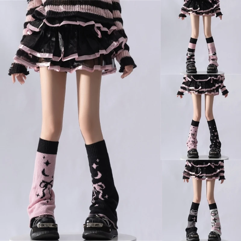 Reversible Butterfly Bows Pattern Leg Warmers Harajuku Knitted Boot Covers Socks