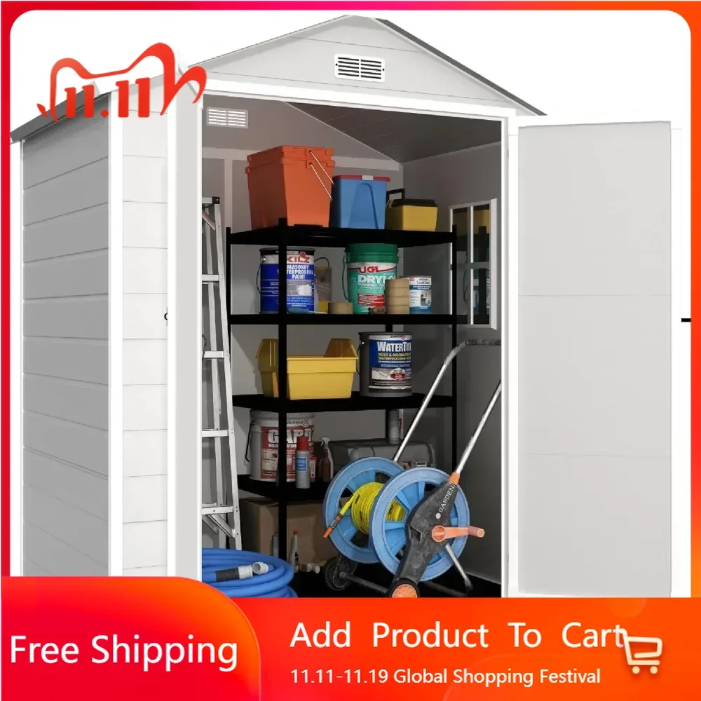 

6x4.4ft Outdoor Storage Shed with Floor, Lockable Doors, Window & Vents, Waterproof Outdoor Plastic Resin Garden Shed