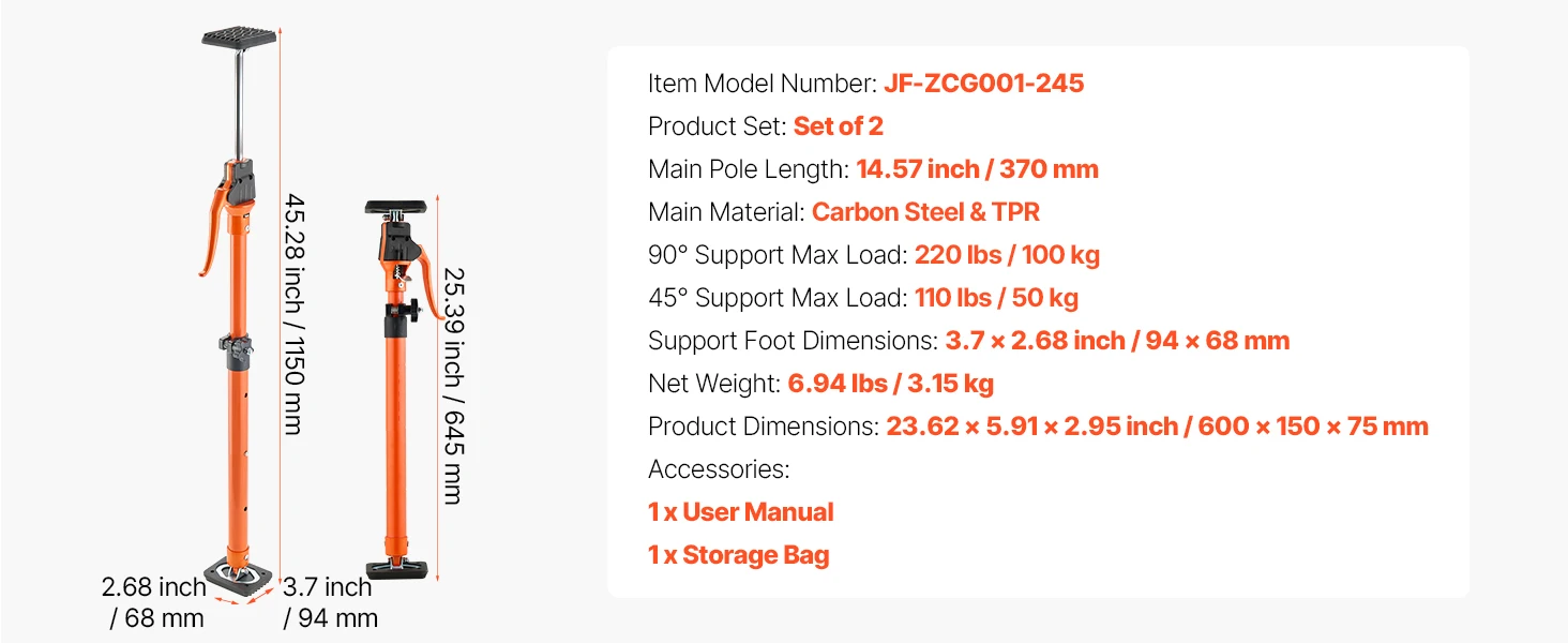 SucceBuy 2-Pack Cabinet Jack Support Pole Steel Telescopic Quick Support Rod Adjustable 3rd Hand System for Lifting Cargo Bars