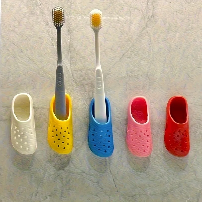 

5pcs Colorful Mini Slippers & Toothbrush Holder Box - No Drill Wall-Mounted Adhesive/Screw-Mount, Durable Plastic Bathroom & Kitchen Organizer with Cute Suitable for ' Rooms, Bathrooms, Small Spaces - Space-Saving Storage