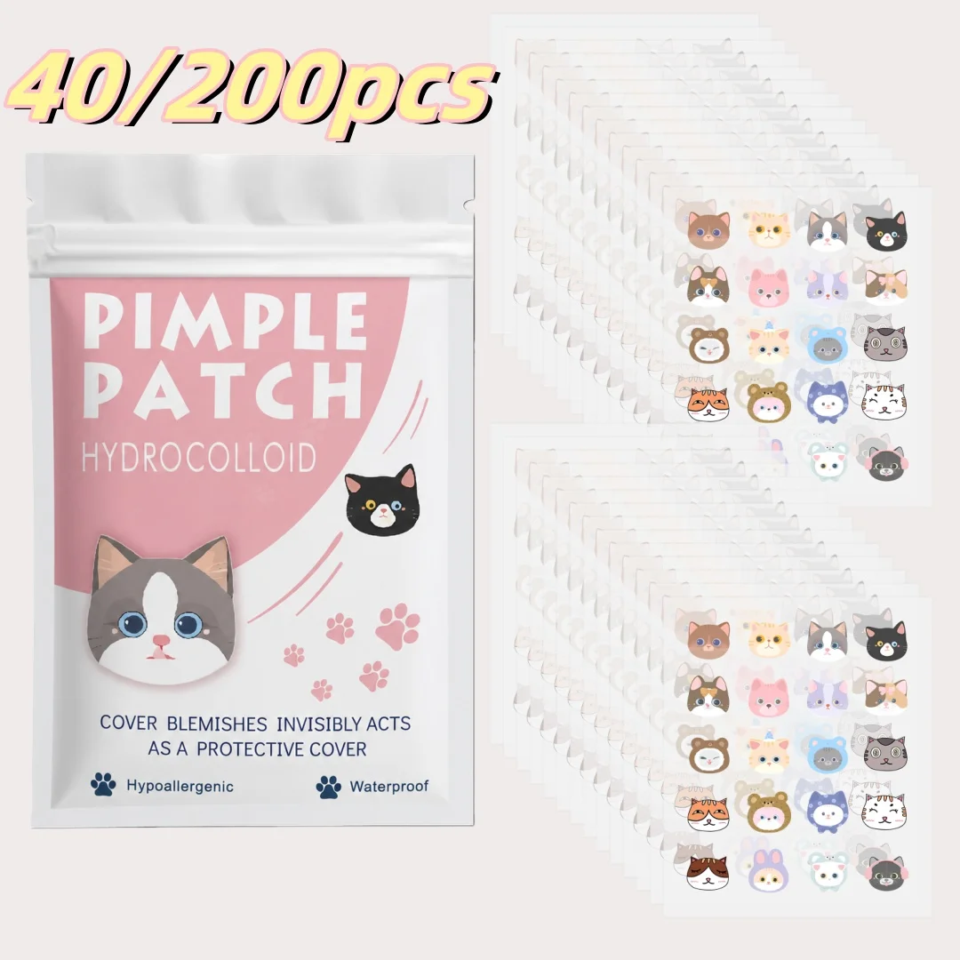 40/200Pcs  Cartoon acne patch, cute cat-shaped facial concealer acne patch, safe, non-toxic, gentle and non-irritating