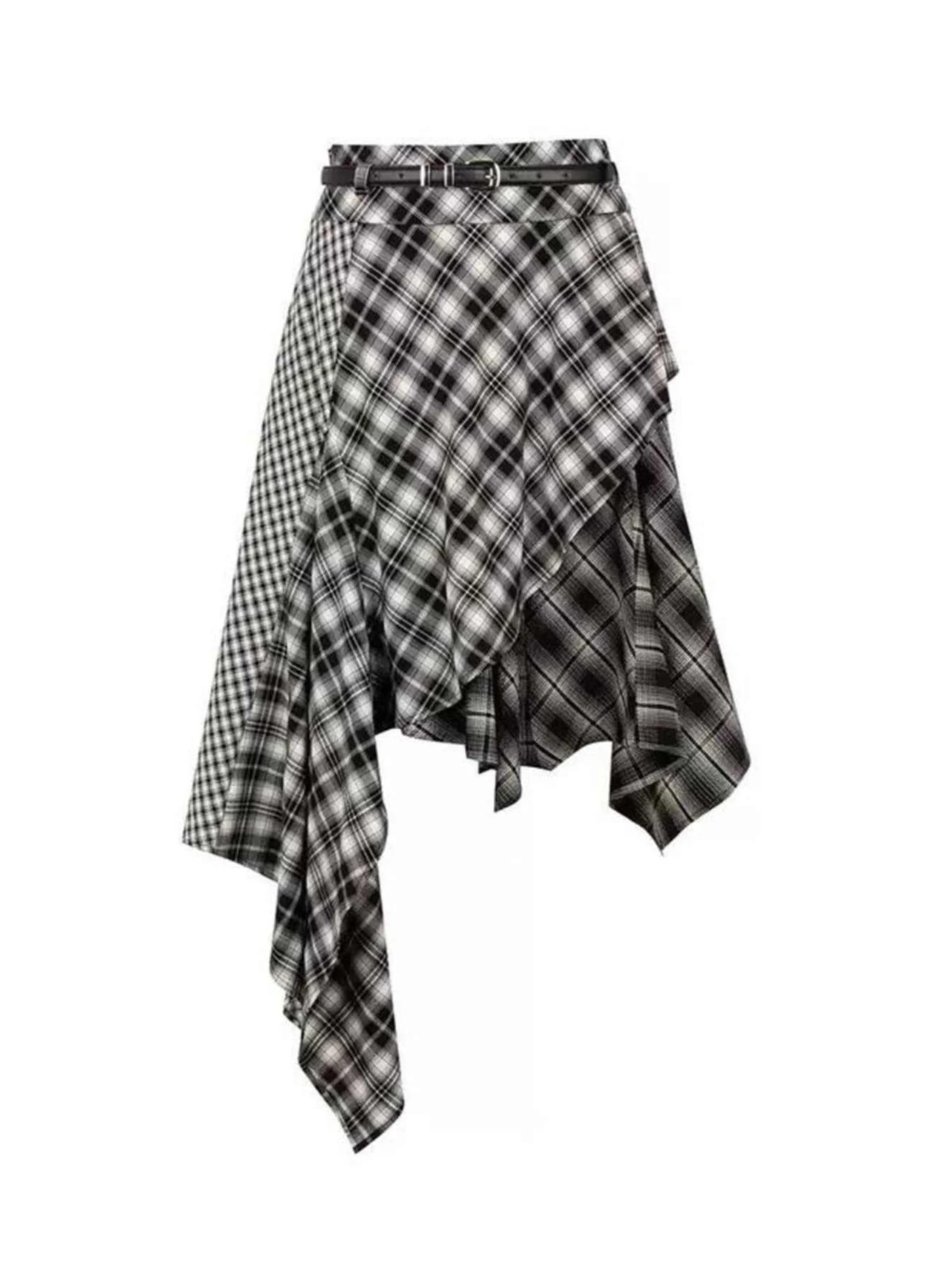 

Women Black White Plaid Y2k A-line Skirt Harajuku Mid Long Skirts Aesthetic 90s Vintage Asymmetrical Skirt 2000s Clothes Summer