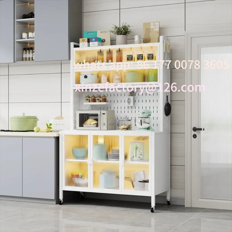 Настраиваемый многофункциональный металлический стальной кухонный шкаф для хранения со стеклянными дверями и перфорированными полками
