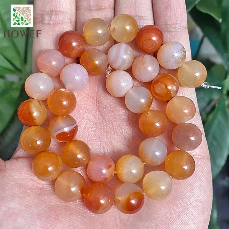 Natural Stone Smooth Orange Red Carnelian Agates Round Loose Beads Diy Bracelet for Jewelry Making 15