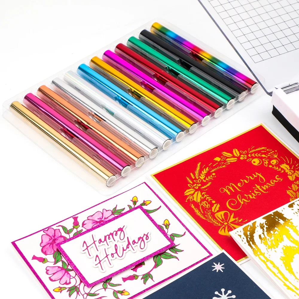 12pcs/pack 15cm x 1.3m Colorful Hot Foil Rolls Heat Activated Foil Thermal Foils For Adding Stunning Foiled Elements To Card DIY
