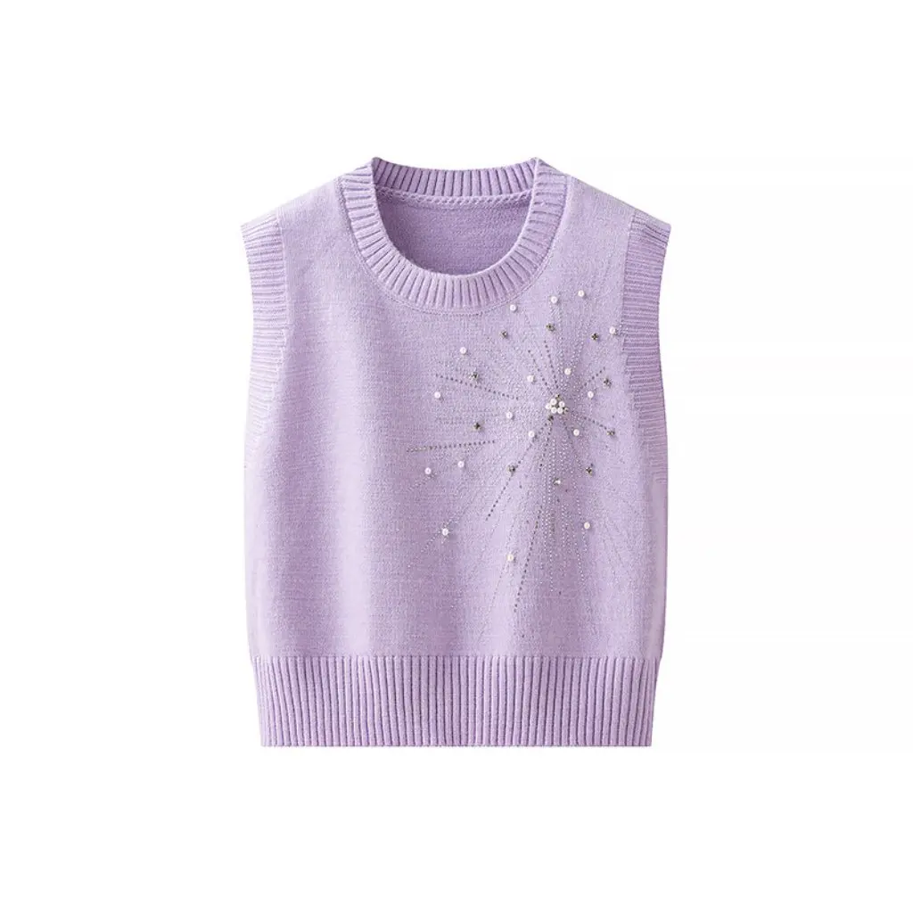 

Korean Women's Diamond Bead Knitted Vest 00HM-2716 College Style Stacked Vest Early Spring Fashion Wholesale