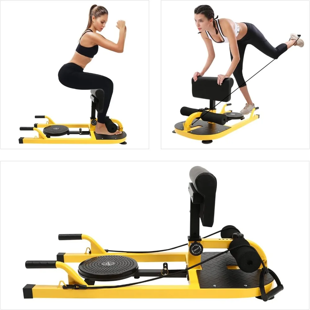 Multi-Function Deep Sissy Squat Machine Yellow and Black Home Gym Hip Thrust Machine Home Workout Equipment