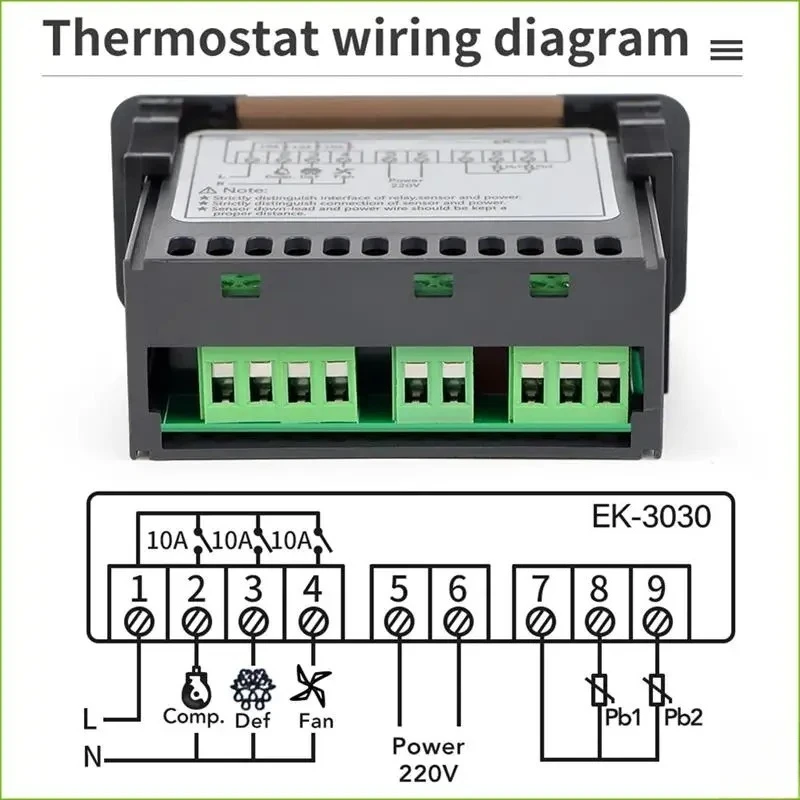EK-3020 Digital Temperature Controller 220V Cooling Heating Defrost Thermostat with Dual NTC Temperature Sensors