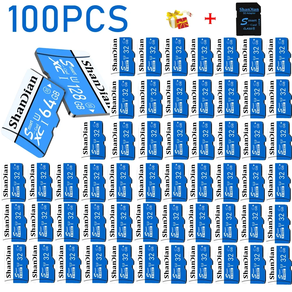 

100 PCS LOT Smart SD Card 128GB Free Card Reader Gift 64GB for Cameras MP3 Memory Card 32GB Wholesale TF External Storage 16GB