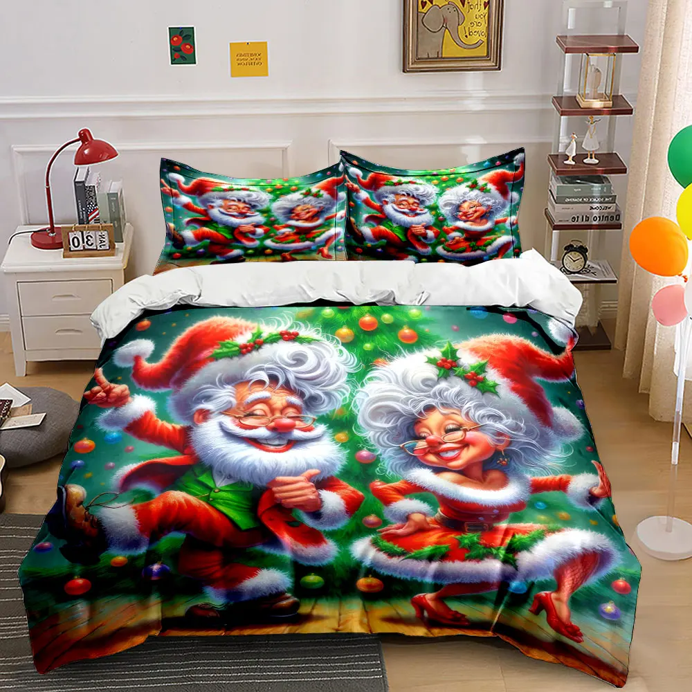Dancing Santa and Mrs. Claus Celebrate by a Bright Tree Print Duvet Cover Bedding Set Included 1*Duvet Cover 2*Pillowcases
