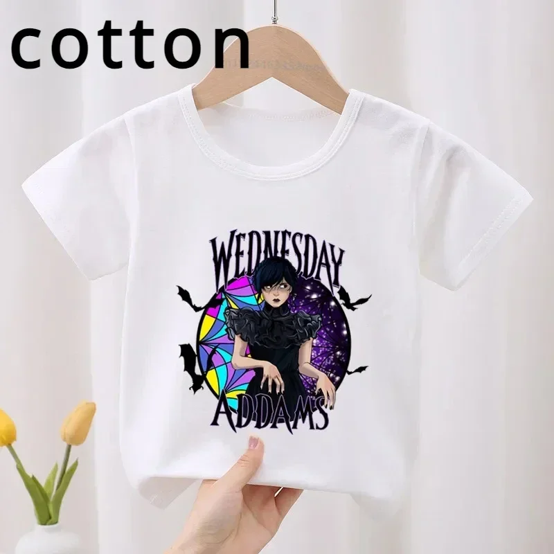 Hot Serials Wednesday Addams Kid Cotton T-shirt Fashion Children\'s Clothes Summer Baby Girls Clothing Boys Short Sleeve T Shirts