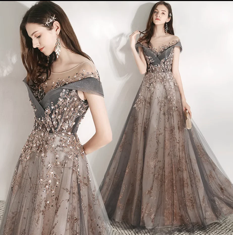 

Banquet stage costumes with noble temperament, sequins, high-end host dresses