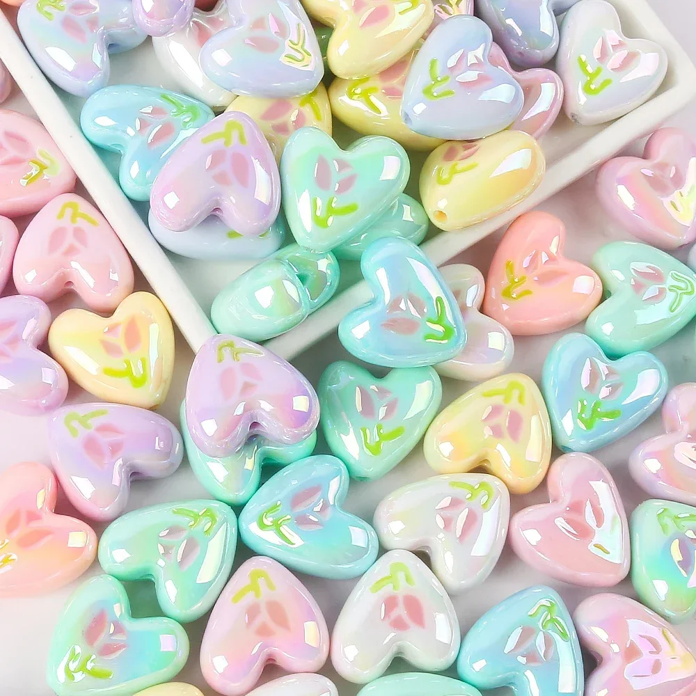 

5pcs UV Macarons Acrylic Heart Spacer Beads Shiny Love Heart Acrylic Beads For Diy Jewelry Making Bracelet Necklace Earring