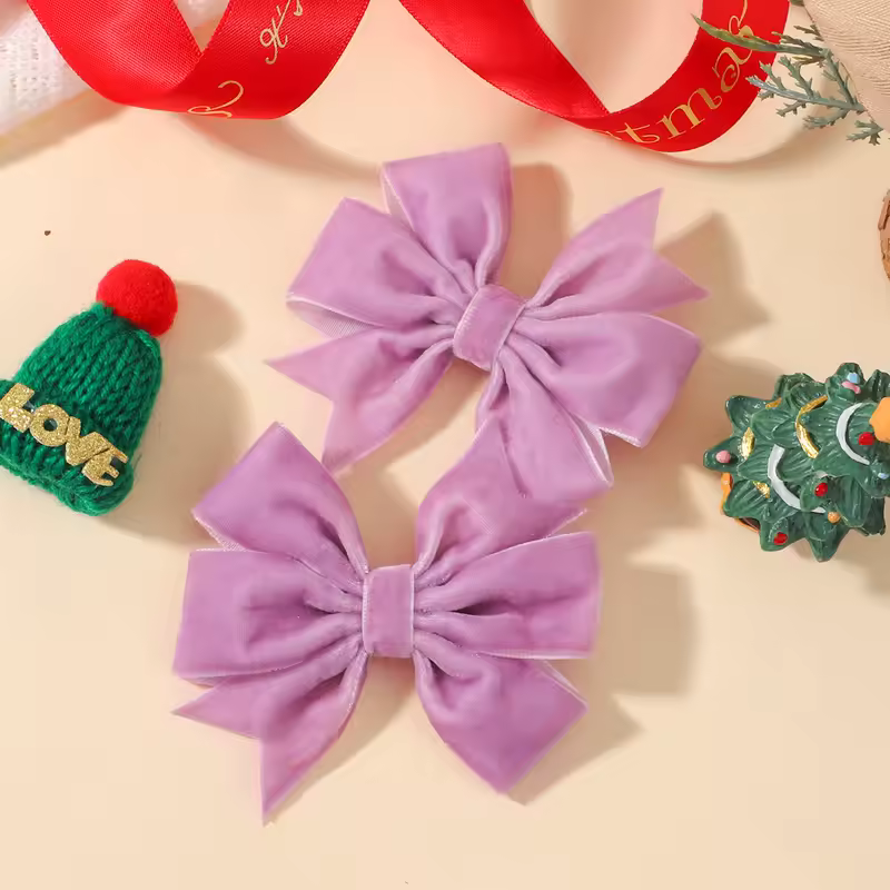 2pcs/set Handmade Velvet Bow Hair Clips for Baby Girls Vintage Christmas Red Green Bowknot Hairpins Barrette Hair Accessories - Image 13
