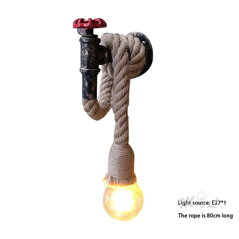 

Retro Water Pipe Wall Lamp Vintage Hemp Rope Sconce Wall Light Fixture Led Lighting Stairs Loft Bar Restaurant Industrial Decor