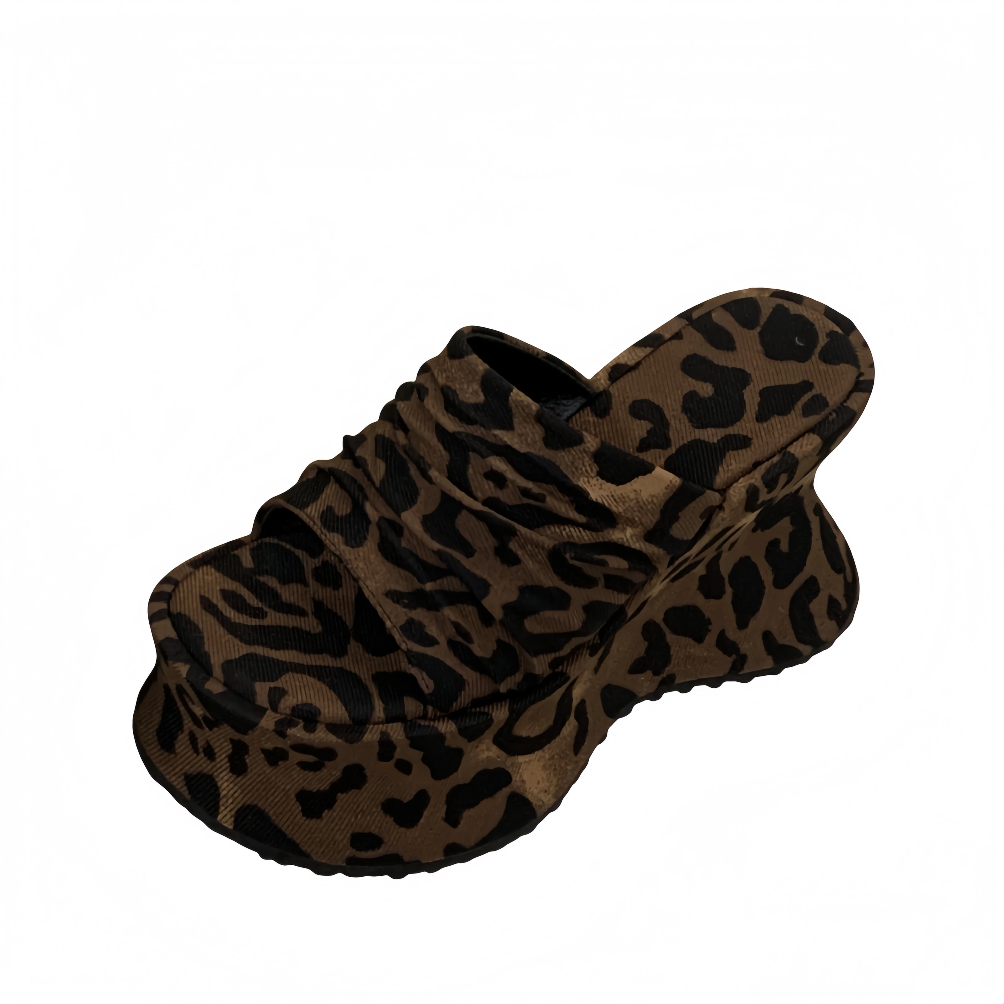 

Женские сандалии на танкетке с леопардовым принтом, 11 см, на платформе, черные, на каблуке, летние модные шлепанцы