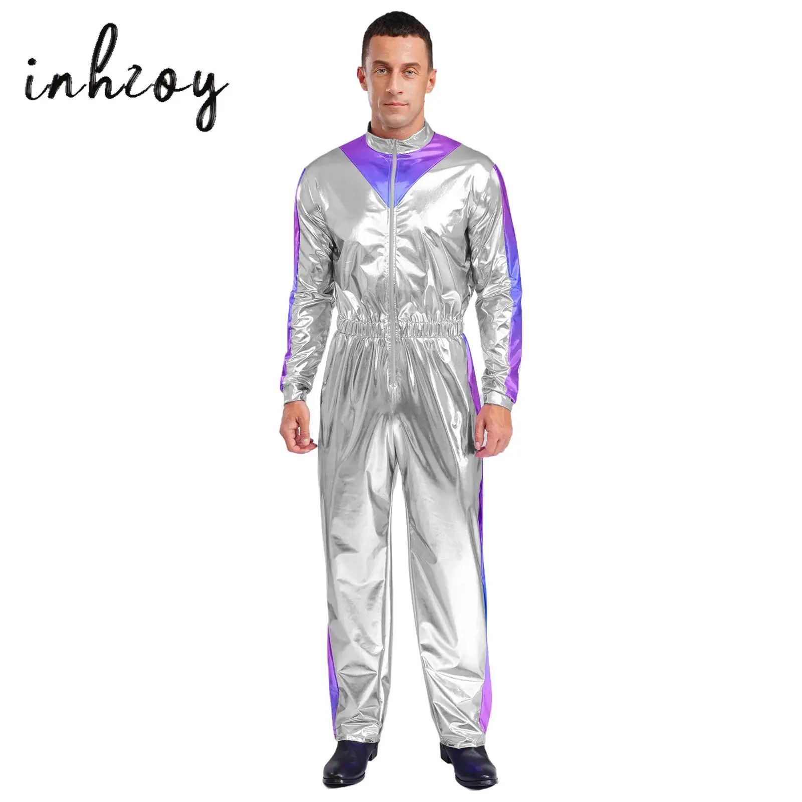 

Men's Sparkly Shiny Jumpsuit Fashion Party Clubwear Bodysuit Long Sleeves Elastic Waist Color Block Long Jumpsuit Casual Clothes